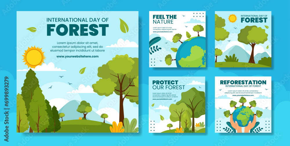 Forest Day Social Media Post Flat Cartoon Hand Drawn Templates Background Illustration
