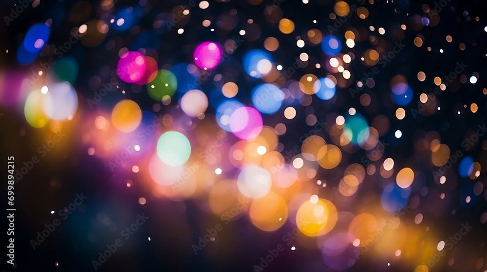 A multicolored background with bokeh blur in the rain in the city. 