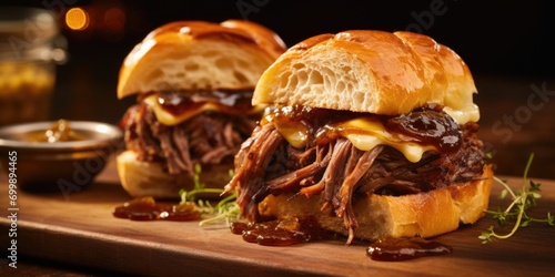 Relish in the rich and hearty flavors of this gourmet slider, where a juicy beef short rib, slowcooked to perfection, is paired with a silky caramelized onion jam, a smear of whole grain photo