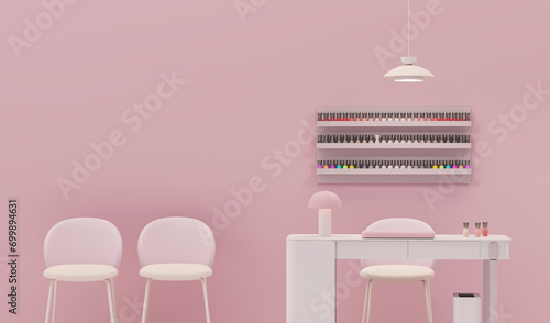 Fotografiet Beauty spa nail salon on pastel pink color trend 2024 background