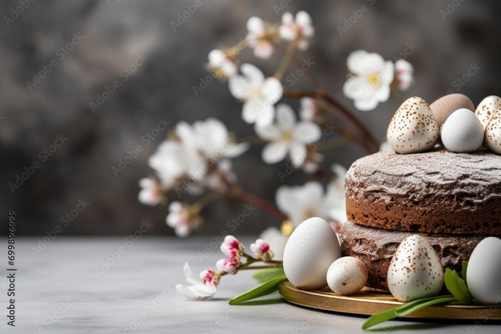 Celebratory Easter cake. Background with selective focus and copy space Celebratory Easter cake. Background with selective focus and copy space