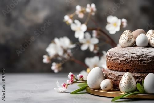 Celebratory Easter cake. Background with selective focus and copy space