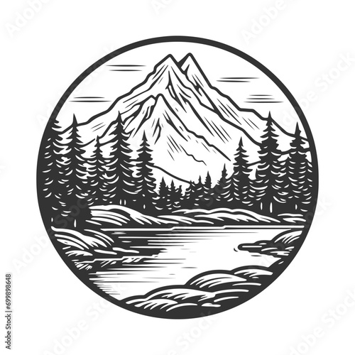 Mountain Scene Illustration Clip Art Design Shape. Lake Silhouette Icon Vector.