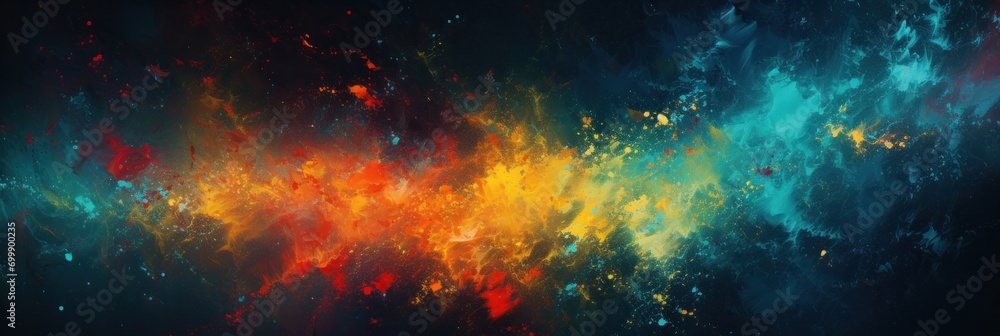 colorful paint splatter on a dark dark background, generative AI - obrazy, fototapety, plakaty 