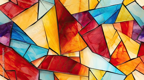 Colorful Stained Glass Inspired Abstract Painting with Vibrant Triangular Shapes