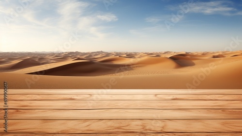 Endless Desert Dunes at Sunrise with Wooden Foreground