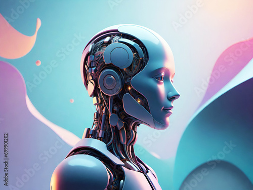 3d rendering of a female robot colorful background