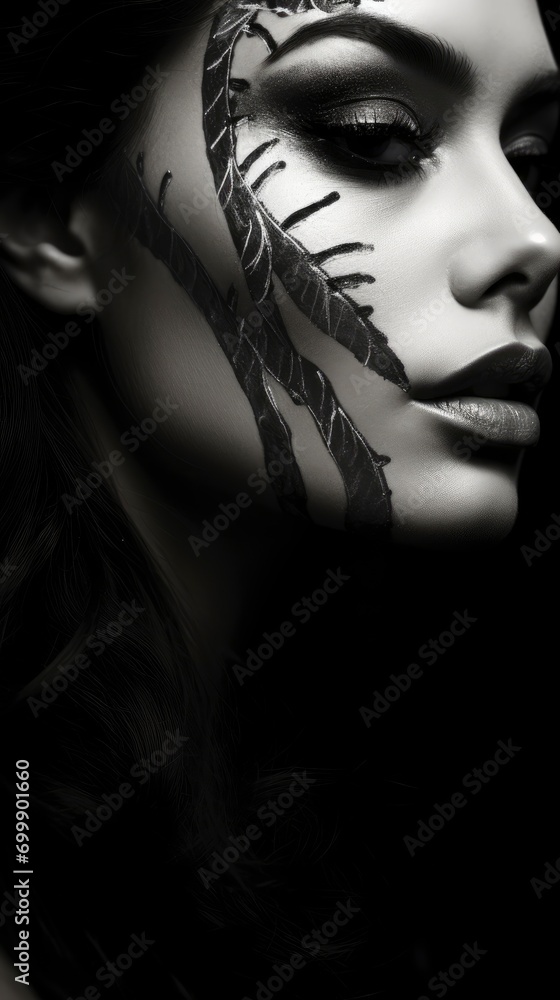 Black and white photo of a young black African woman, in professional makeup, transcendent, high contrast, white background, beautiful facial sculpt, beautiful bone structure with generative ai Black and white photo of a young black African woman, in professional makeup, transcendent, high contrast, white background, beautiful facial sculpt, beautiful bone structure with generative ai