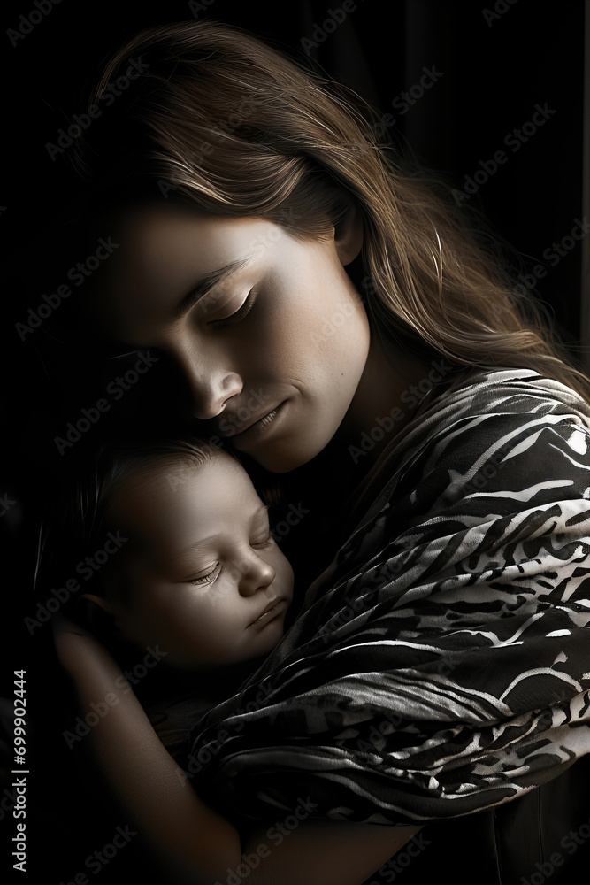 Affectionate Embrace. Emotional Connection between Mother and Baby in Subdued Tones