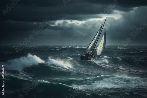 sailboat in the sea during storm. Generative AI photo