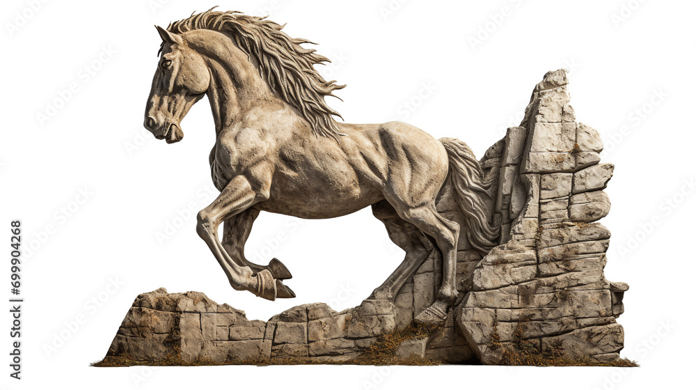 Strong Horse sculpture Statue wall, isolated background, png 