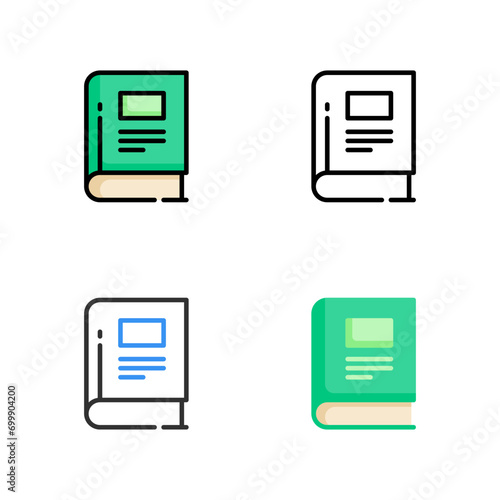 book icon in four different styles for education, library, literacy and education.