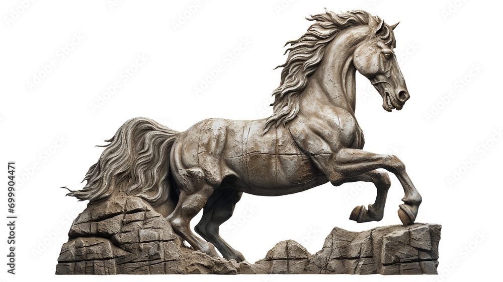 Fototapeta premium Strong Runing Horse sculpture Statue wall, isolated background, png 