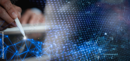Slika na platnu future network concept Hand touching the Metaverse Universe, A Conceptual Shift in Digital Transformation for Next-Generation Technology