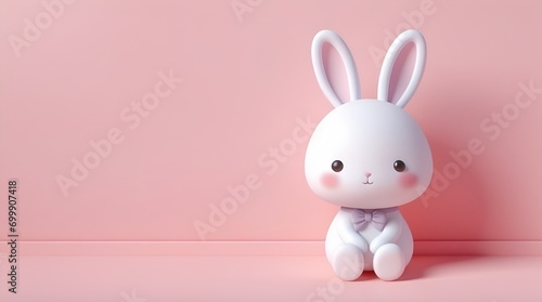 3D cute easter bunny on pink background -space for text 