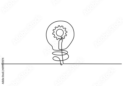 Light bulb with gears one line drawing