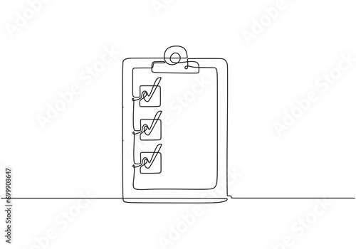 Checklist one line drawing. Continuous single outline clipboard