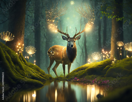 A magical fairy tale forest with deer