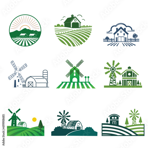 set of farm vector design element, agricultural, agriculture, banner, business, cow, crop, crops, design, equipment, farm, farmer, farming, field, flat, food, garden, green, harvest, harvester, house