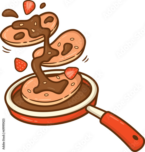 Flipping Pancake on Frying Pan, Pancake Day Handdrawn