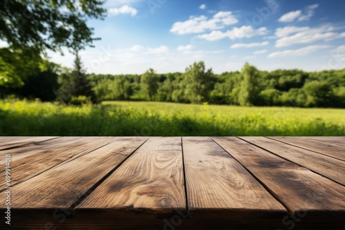 wooden table and grass