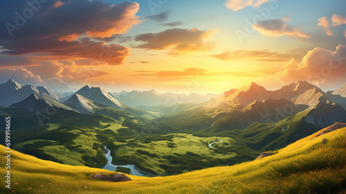 Mountain valley during sunrise, Natural summer landscape in Slovakia