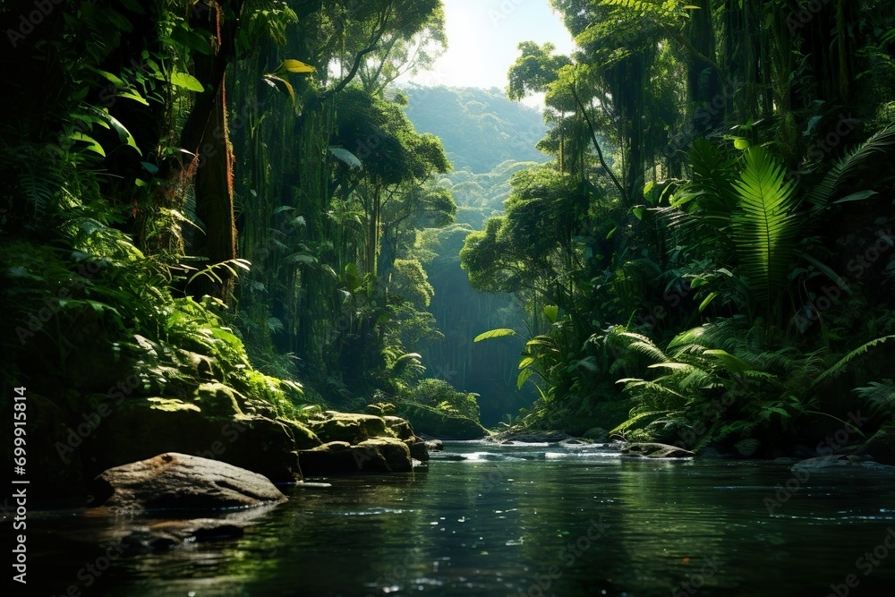 Exotic and beautiful natural scenery of water flowing in a dense forest Exotic and beautiful natural scenery of water flowing in a dense forest