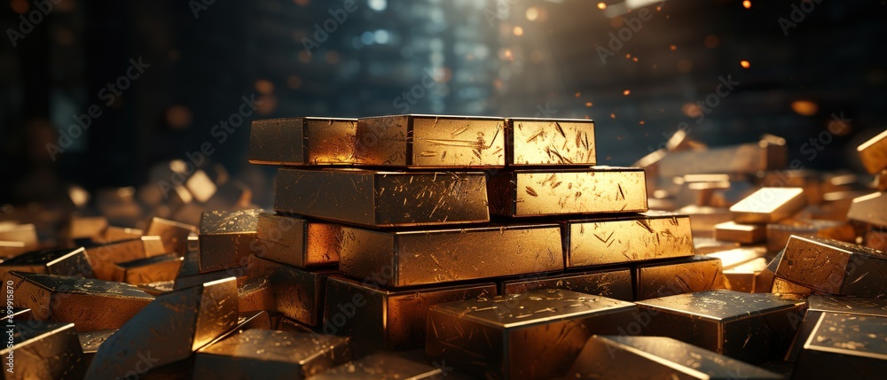 Neatly stacked shiny golden gold bars Neatly stacked shiny golden gold bars