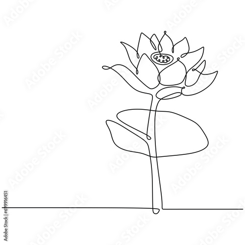 Lotus flower in continuous line art drawing