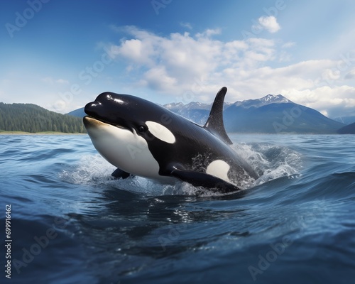 Image of a killer whale floating in the sea. 3d rendering