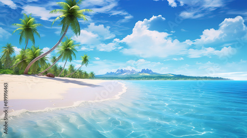 Tropical beach with soft blue ocean waves