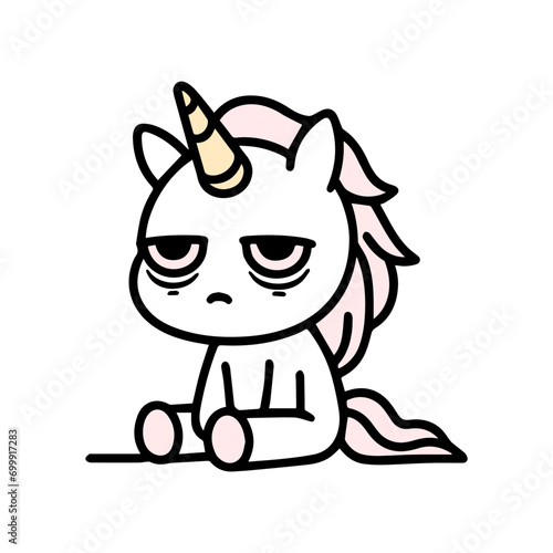 Minimal cute Animal with Emotional Burnout expression unicorn
