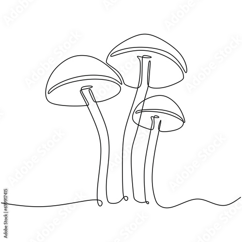 Mushroom line drawing. Nature food concept in continuous one single outline
