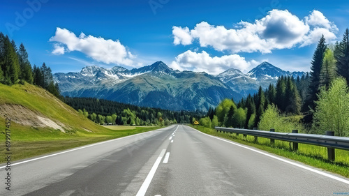 Asphalt road in Austria, Alps in a summer day © Abu