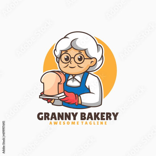 Vector Logo Illustration Granny Bakery Mascot Cartoon Style.