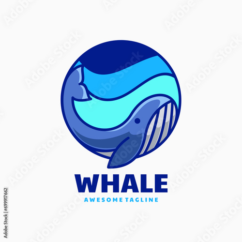 Vector Logo Illustration Whale Simple Mascot Style.