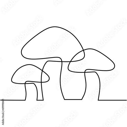 Mushroom line drawing. Nature food concept in continuous one single outline