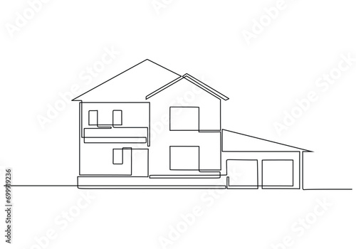 Continuous one line drawing of Modern House. Family home resential building