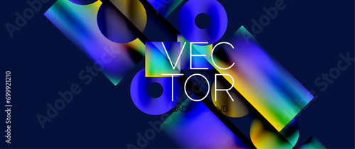 Squares and circles design. Fluid color gradients with metallic effects. Serene synergy of shapes, merging squares and circles into harmonious, captivating design