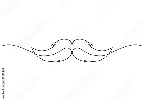 Vintage mustache. One line drawing continuous outline art. Fathers day concept