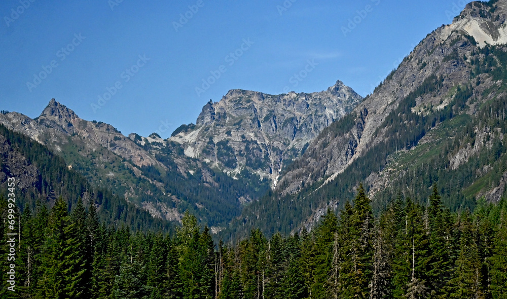 Summer Landscape Mountain View Snoqualmie Pass Washington State seen from I-90.