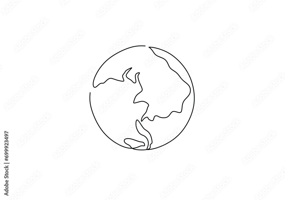One line art drawing earth globe One line art drawing earth globe