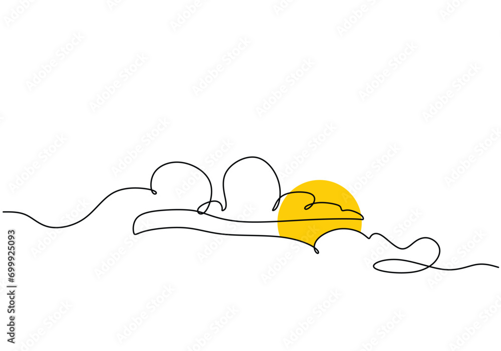 Clouds with sun in continuous one line drawing Clouds with sun in continuous one line drawing