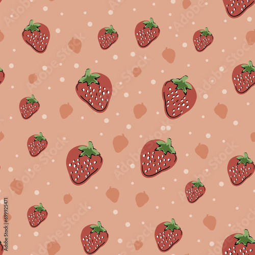 Pattern and strawberries illustration in graphic style. Art with randomly scattered strawberries.