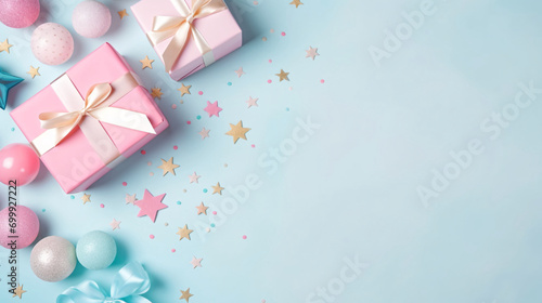 Birthday gift box top view background, holiday anniversary scene illustration © lin