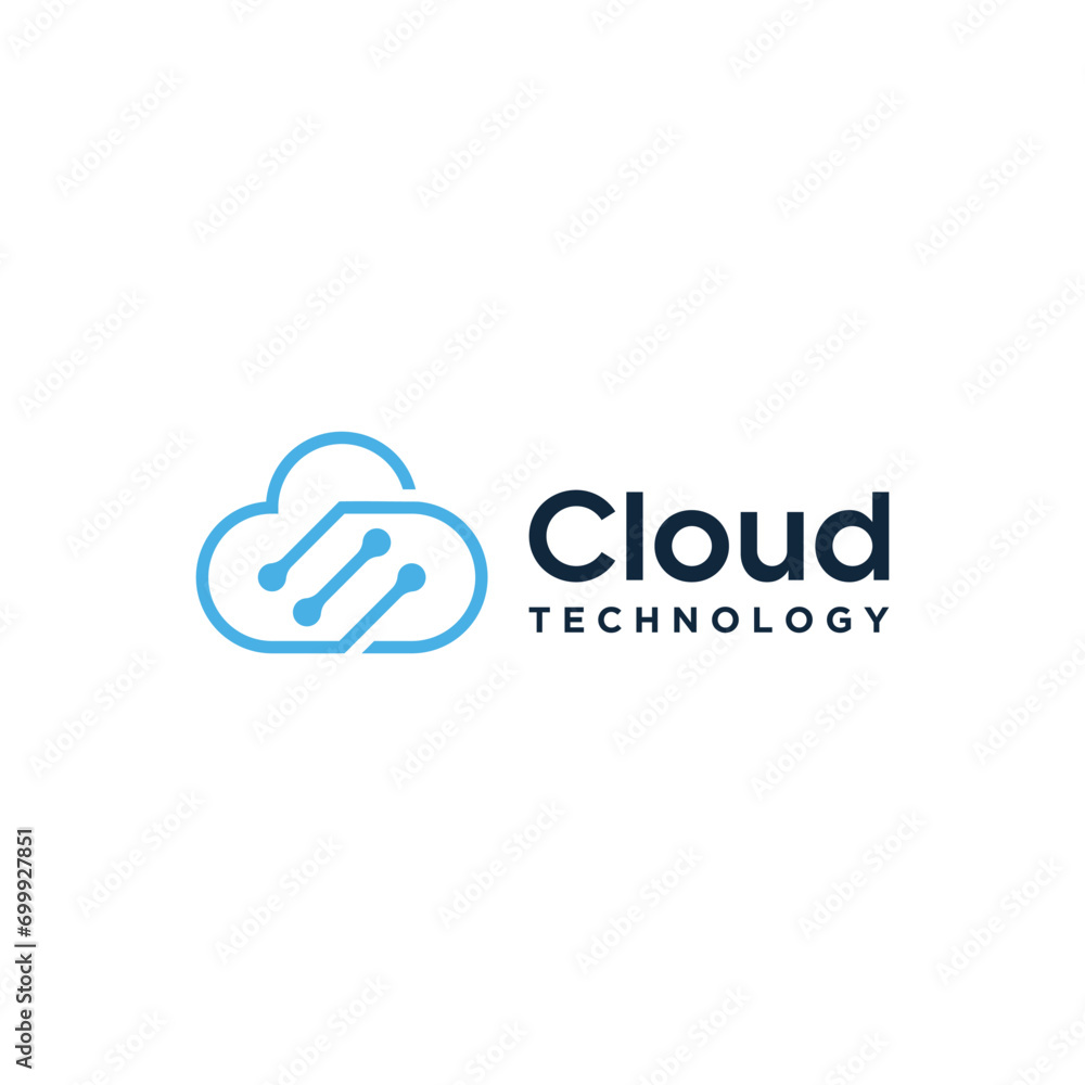 Abstract Modern Cloud with Digital Wire Line Dotted Diagram For Data Storage Technology logo Design.