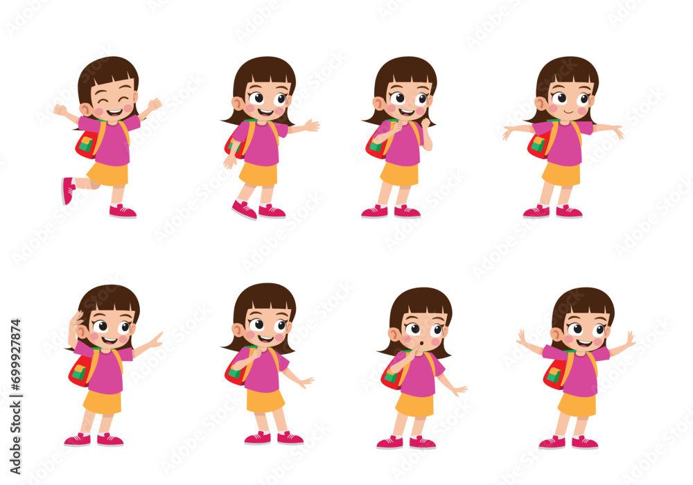 Cute little girl with many gestures vector illustration