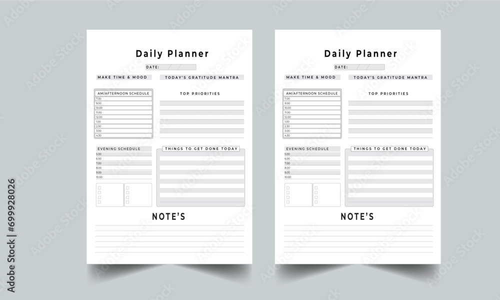 Daily Planner design concept layout with note planning Daily Planner design concept layout with note planning