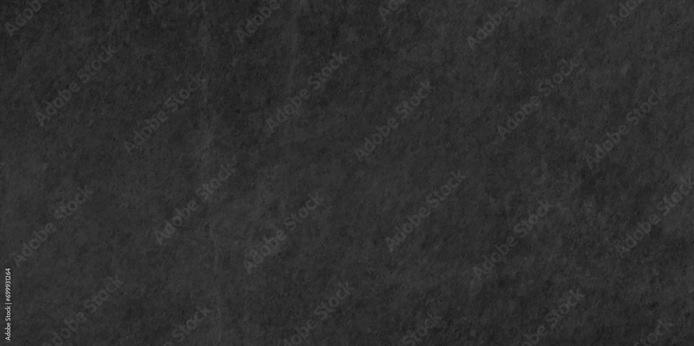 Grunge dark black blackboard and chalkboard rough background. Panorama dark grey black slate background or texture. Vector black concrete texture. Stone wall background.