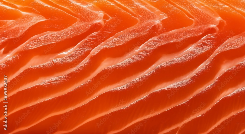 Close up. Top view of a whole piece of  fresh uncooked red salmon fish fillet. Food texture background. 